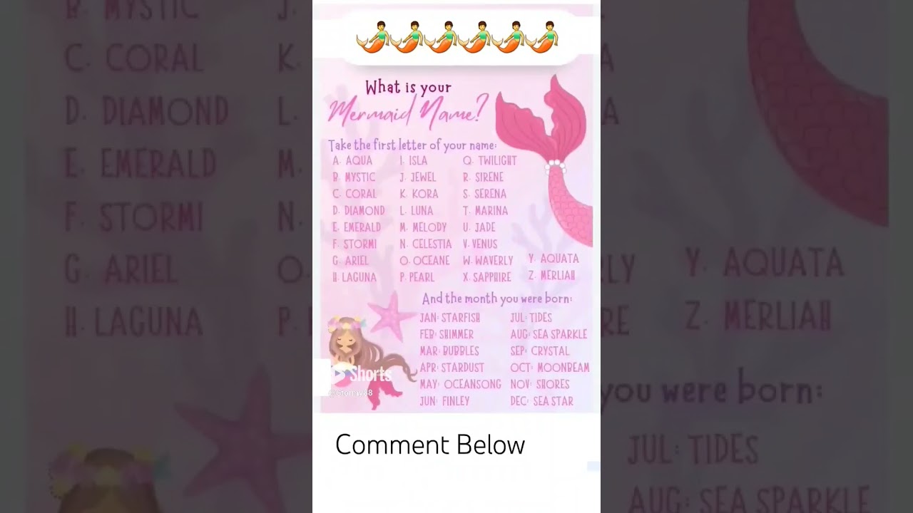 Watch What's your mermaid name? #viral #youtubeshorts #fun #viralshort #name #mermaids on YouTube Watch What's your mermaid name? #viral #youtubeshorts #fun #viralshort #name #mermaids on YouTube