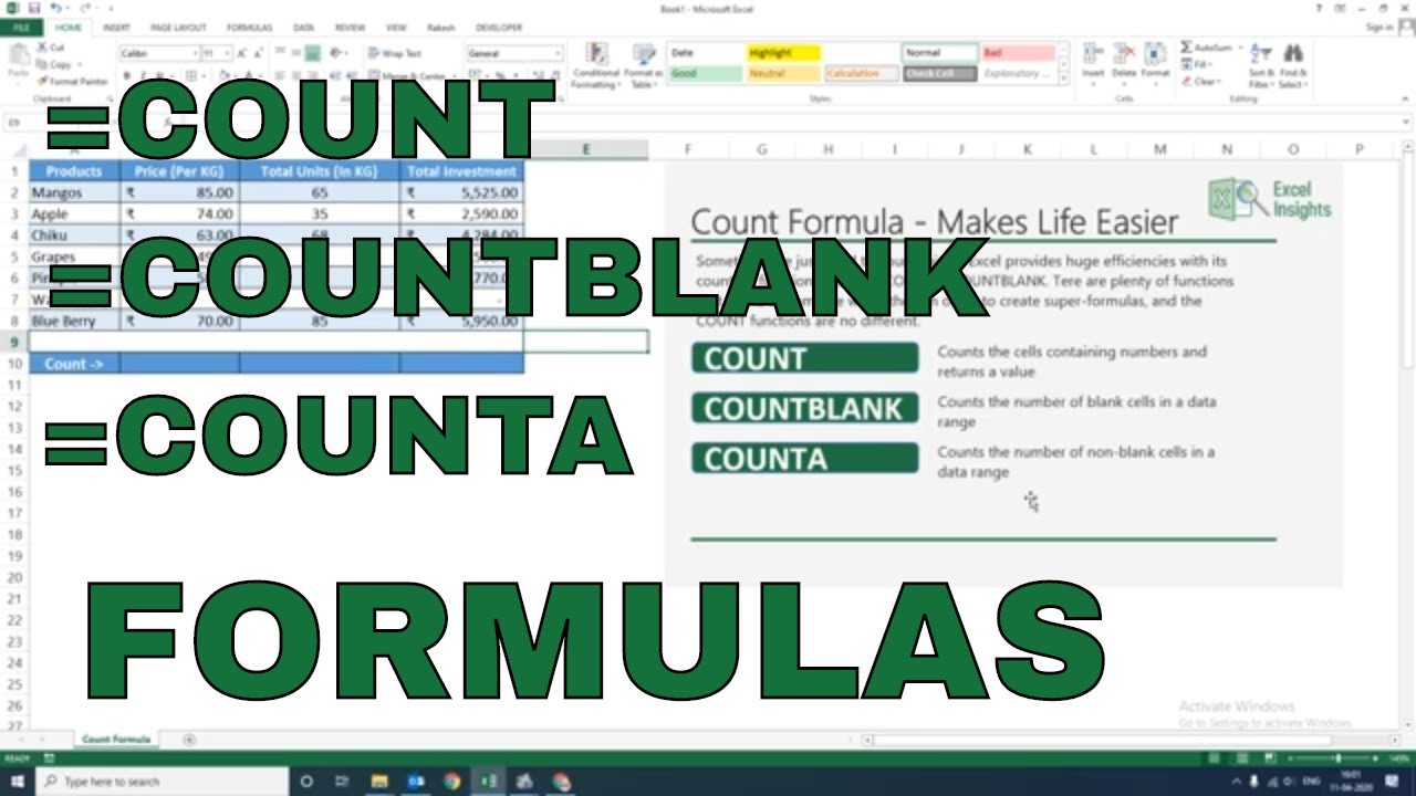 Count, Countblank, CountA Formula in Excel || The Excel Insights