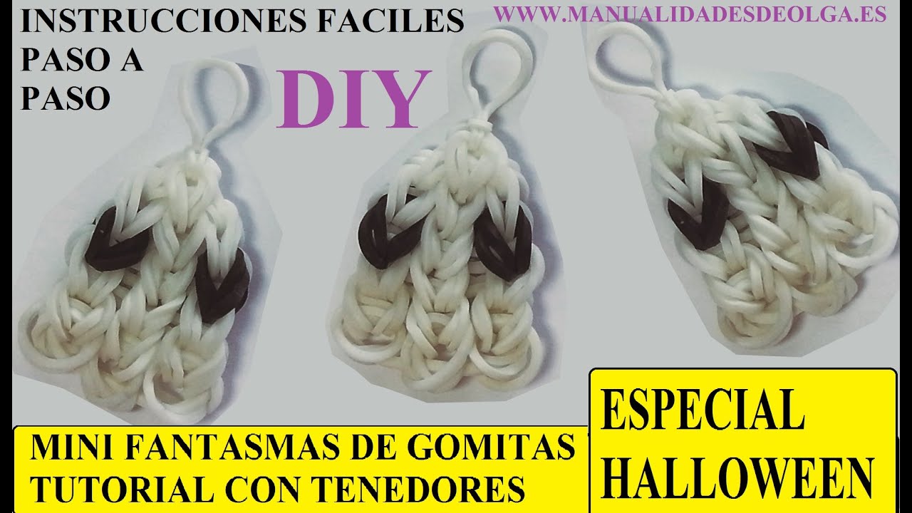 COMO HACER UN FANTASMITA DE GOMITAS SIN TELAR, CON DOS TENEDORES. TUTORIAL DIY