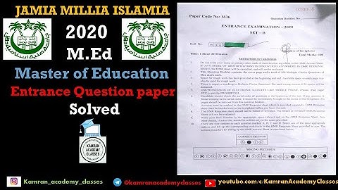 JMI M.Ed 2020 Solved Entrance Question Paper| Jamia Master of Education 2020 solved paper | JMI TTI