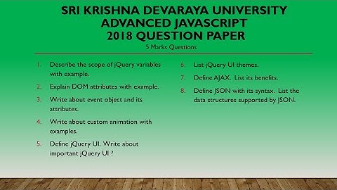 Advanced JavaScript ( Computer Cluster )| SK University | Previous question paper 2018