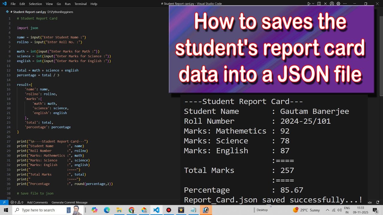 A very simple student Report Card by Python with save data in json file ...