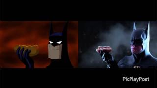 Batman eats a hotdog - (cartoon vs human version) - YouTube