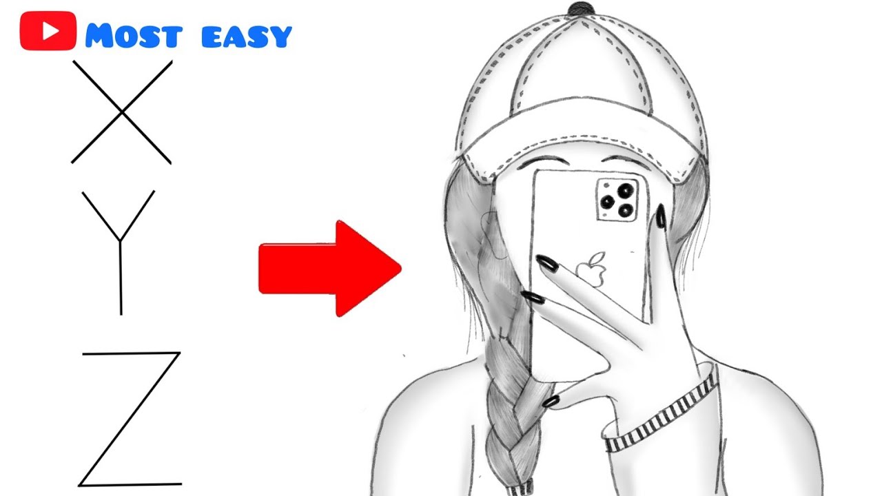 How to draw Girl taking mirror selfie easy drawing for everyone | Girl taking mirror selfie drawing