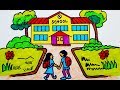 How to Draw scenery | school building | coloring page | Drawing beginners Learning Colors Toddlers