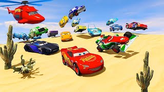 Race Pixar Cars in the Desert McQueen vs The King Jackson Storm Chick Hicks Francesco &amp; Friends