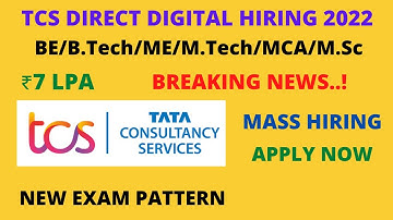 TCS Direct Digital Hiring 2022 | Criteria? | Mass Hiring  | ₹ 7 lpa | Exam Pattern