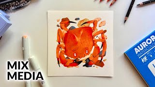 Happy Crab Mix media illustration 99IDEAS Markers