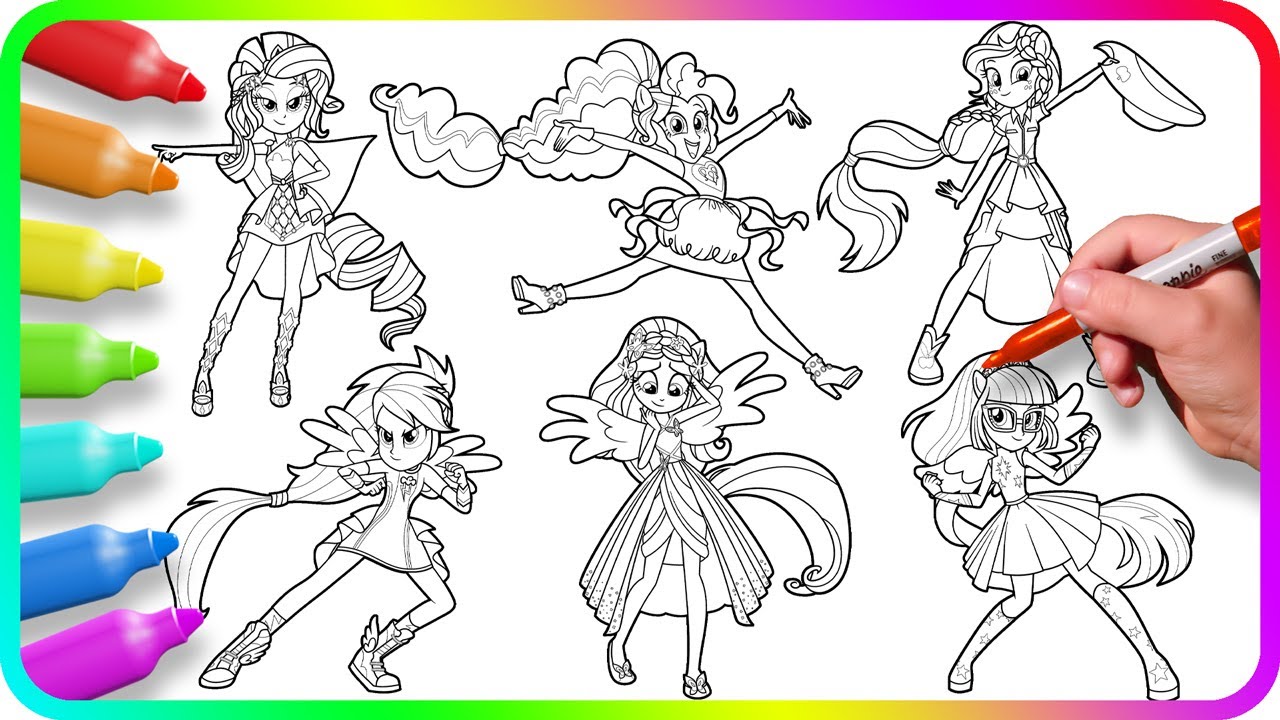Coloring Pages EQUESTRIA GIRLS - Mane Six. How to color My Little Pony. Easy Drawing Tutorial Art
