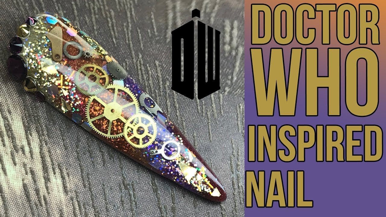 Doctor Who / Steampunk Inspired Nail Design with Encapsulated Watch Parts