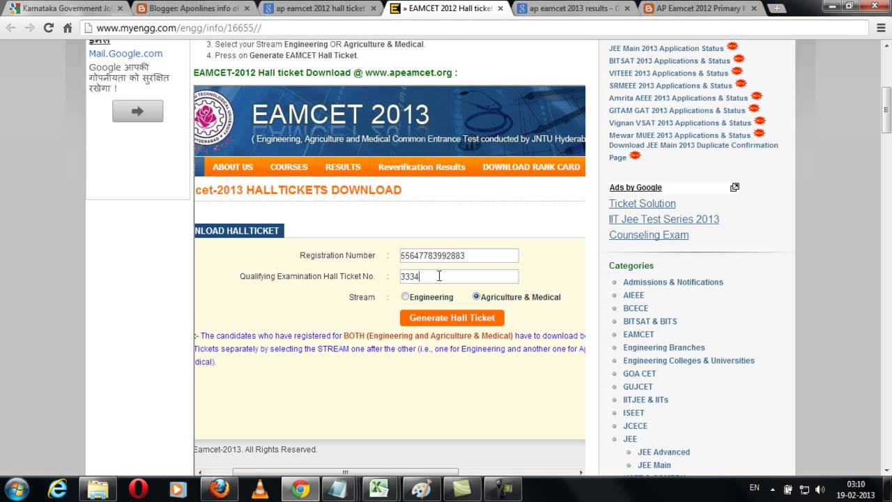 eamcet 2013 hall tickets