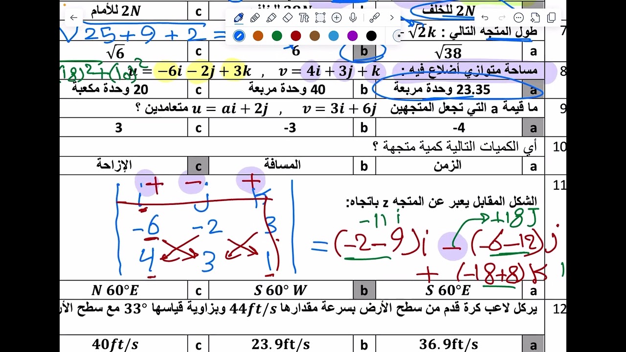 مراجعة باب المتجهات ثالث ثانوي
