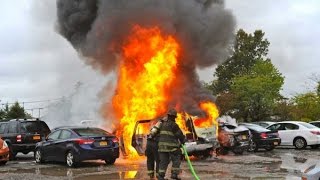 Car on fire nut tree vacaville, california