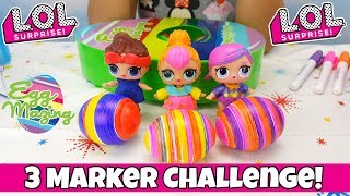 3 MARKER CHALLENGE with LOL Surprise Easter Eggs | EggMazing Review + L.O.L. Matching Colors Game