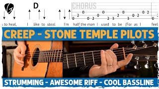 &quot;Creep&quot; Guitar Tutorial (Stone Temple Pilots) - Rhythm &amp; Lead on Acoustic
