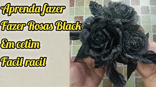 DIY como  Rosas negras feitas em tecido de cetim ( black roses on satin fabric )