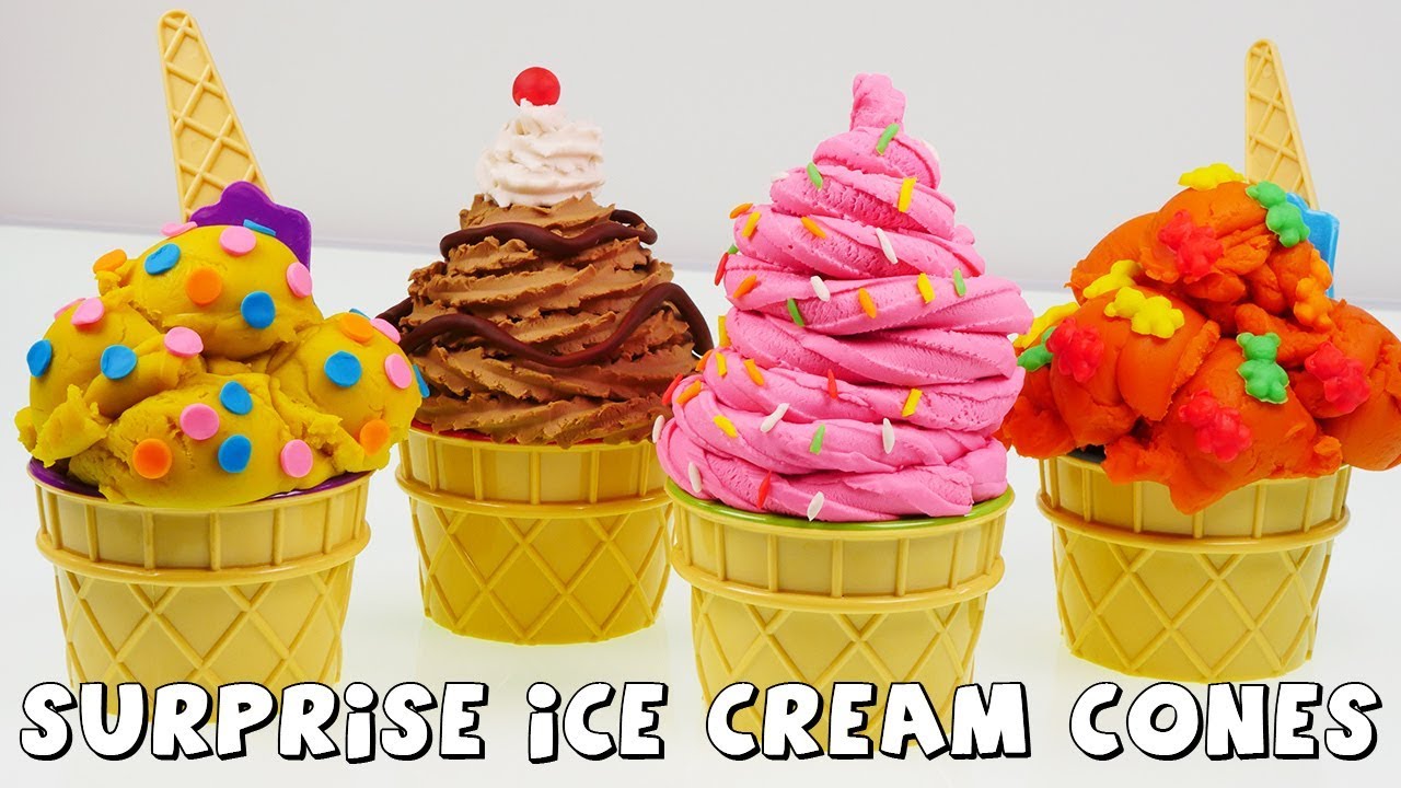Play doh Surprise Ice Cream Cones with Mystery Surprise Toys Hidden