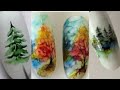 tree nails art. fall nails art. autumn nail art. easy nail art.