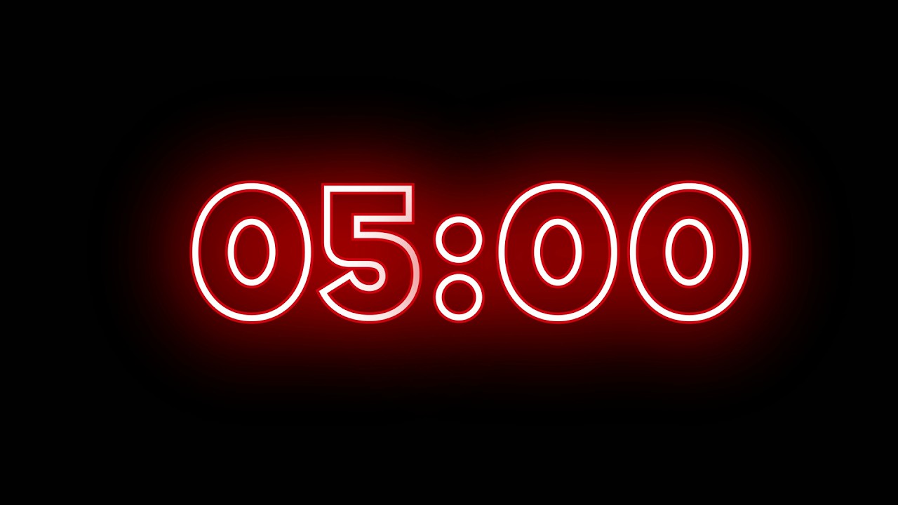 5 Minute Timer | Red Neon Countdown | No Music | Timecraft - YouTube