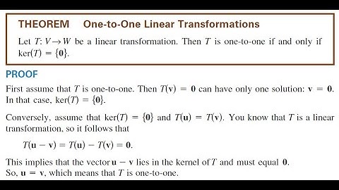 Linear Transformation is One to One iff Ker(T)={0}