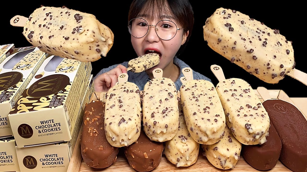 매그넘 화이트 초콜릿 앤 쿠키 오도독 아이스크림 먹방 Dessert Mukbang