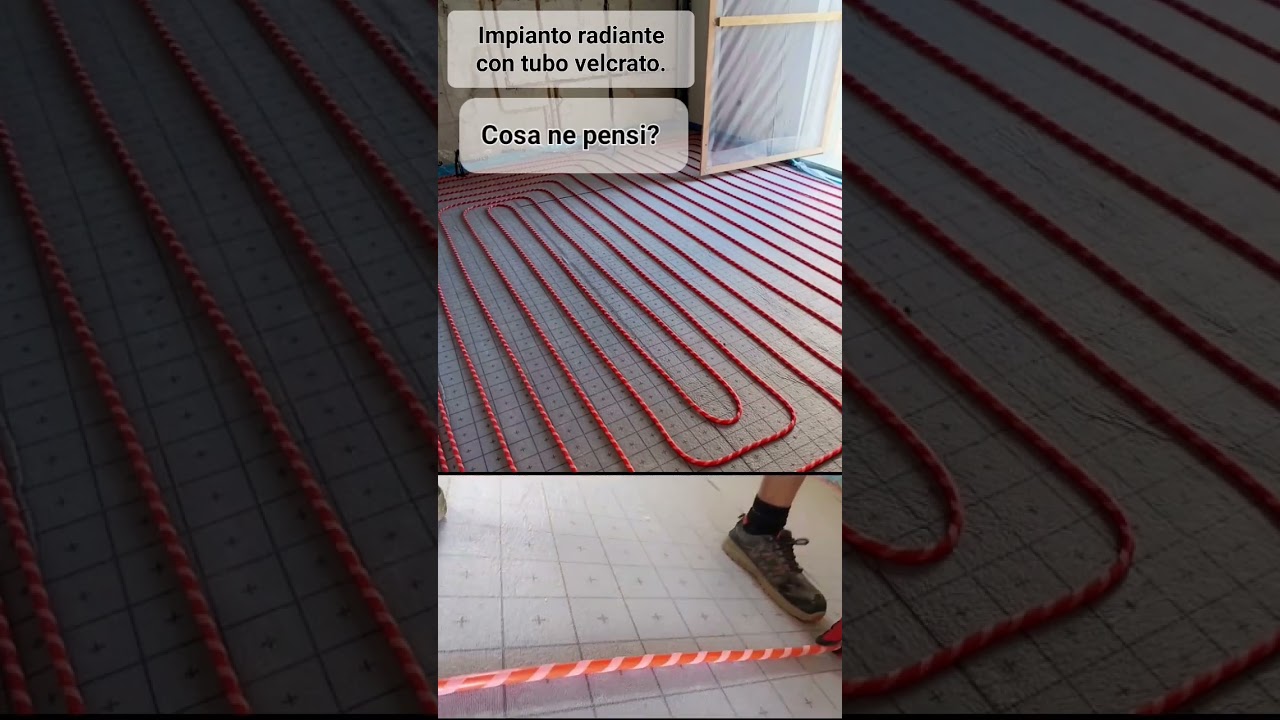 Impianto a pavimento con tubo avvolto nel velcro per aderire al pannello piano.
