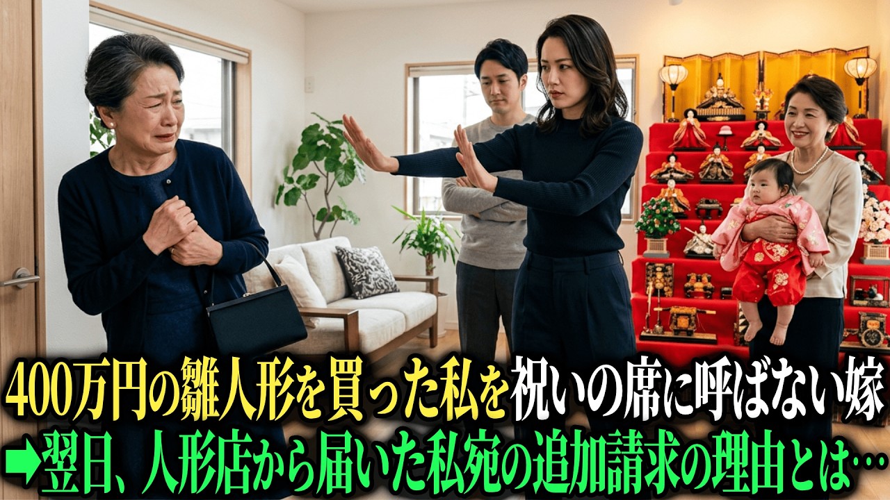 「雛人形代だけ出して」孫の初節句に400万円の雛人形を買わされたのに、お祝いの席には嫁の両親だけ参加。初節句の翌日、私宛に届いた人形店からの追加請求書の理由とは【シニアのスカッと朗読】【老後の知恵】
