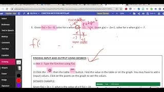 Video 2 Function Notation:  Finding the Input of a Function