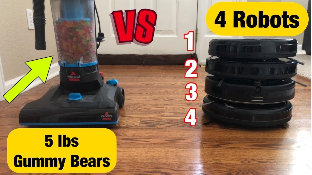 5 lbs of Gummy Bears VS 4 Robot Vacuums 😁 YouTube