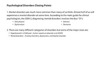 Psychological disorders closing points - Intro to Psychology