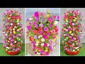 Ideas to recycle plastic bottles into brilliant moss rose towers for the garden