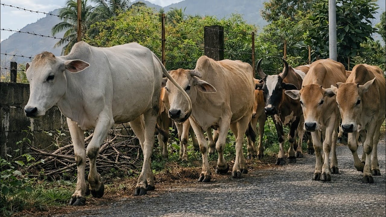 Mengembala Sapi Lembu Kampung Jinak Kembali Ke Desa Setelah Merumput Di Hutan Pegunungan|SapiMoo