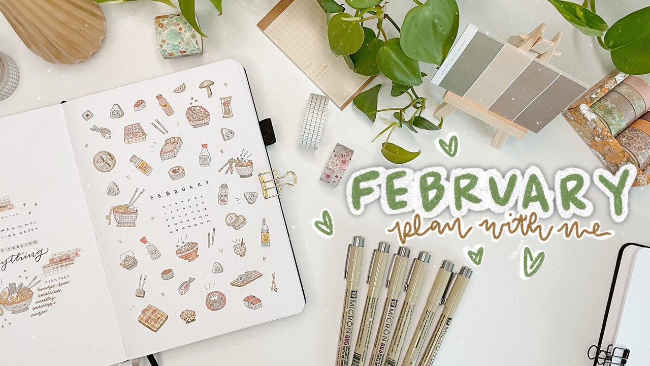february bullet journal plan with me | 2021 | MINIMAL | japanese food illustration