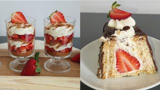 gâteau froid aux fraises /verrines à la fraises et Spéculoos facile et rapide avec la même crème