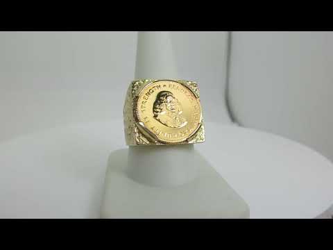 Mens Gold Coin Ring 22k African 1 Rand Riebeeck Springbok Nugget Ring Size 11.25 R1601