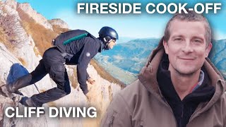 Bear Thrills - Bear’s FIRST EVER Cliff Base Jump & Father vs. Son Wilderness Cook-Off