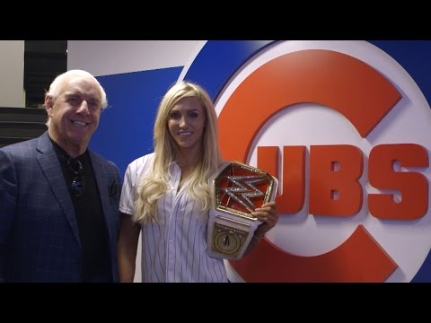 WWE Women's Champion Charlotte & Ric Flair throw first pitch