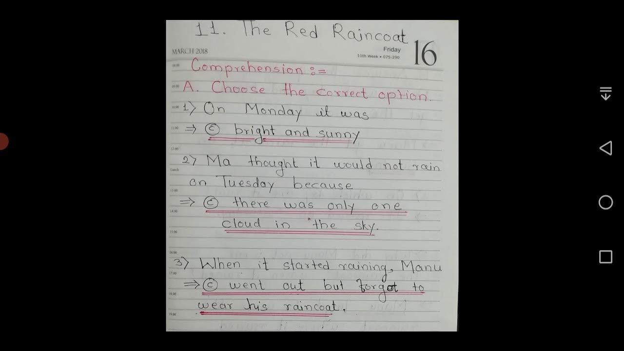 Class 1 Chapter 11 The Red Raincoat, Questions and answers, English