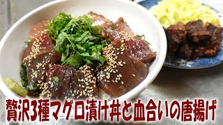 【マグロありがとう!】贅沢3種マグロ漬け丼と血合いの唐揚げ【飯動画】【飯テロ】【料理】【大盛り】