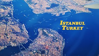 Istanbul Airport taxi, take-off, aerial views, Turkey