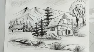 How to draw easy scenery with pencil/How to draw easy scenery/Easy scenery drawing with pencil