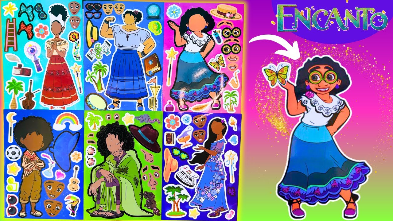 Disney ENCANTO Movie DIY Make a Face Stickers Activity with Mirabel, Isabela, Bruno