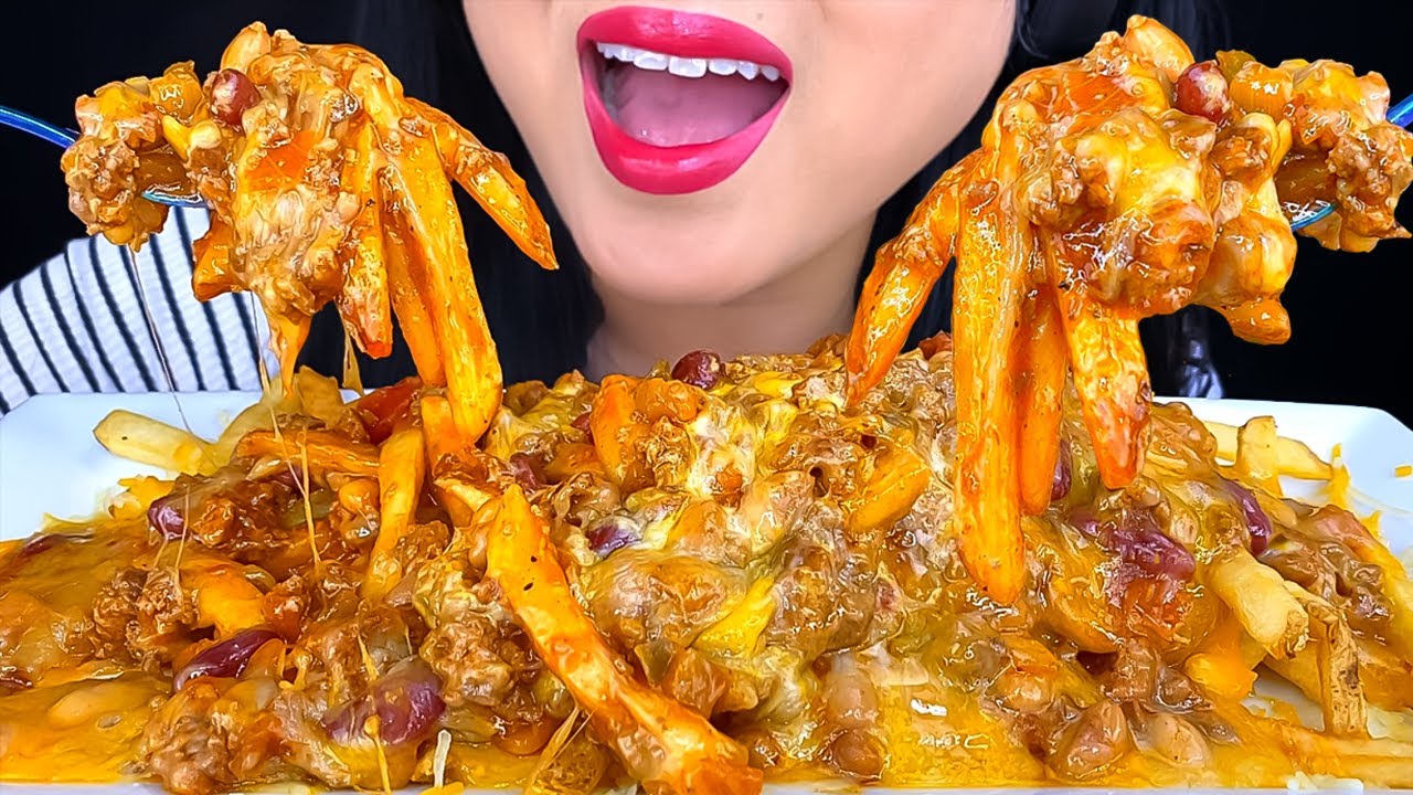 ASMR TRIPLE CHILI CHEESE FRIES MUKBANG EXTRA CHEESY EATING SOUNDS ASMR PHAN YouTube