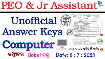 OSSSC PEO and Junior Assistant Unofficial Answer Keys @PATTANAYAKEDUCATION | Computer Questions |