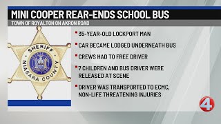Mini Cooper rear-ends school bus on Akron Road