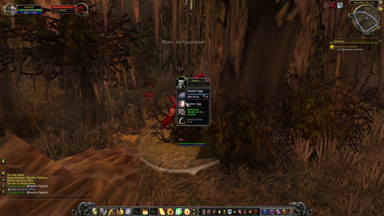 WoW quest #2750 Bloodfen Feathers - YouTube