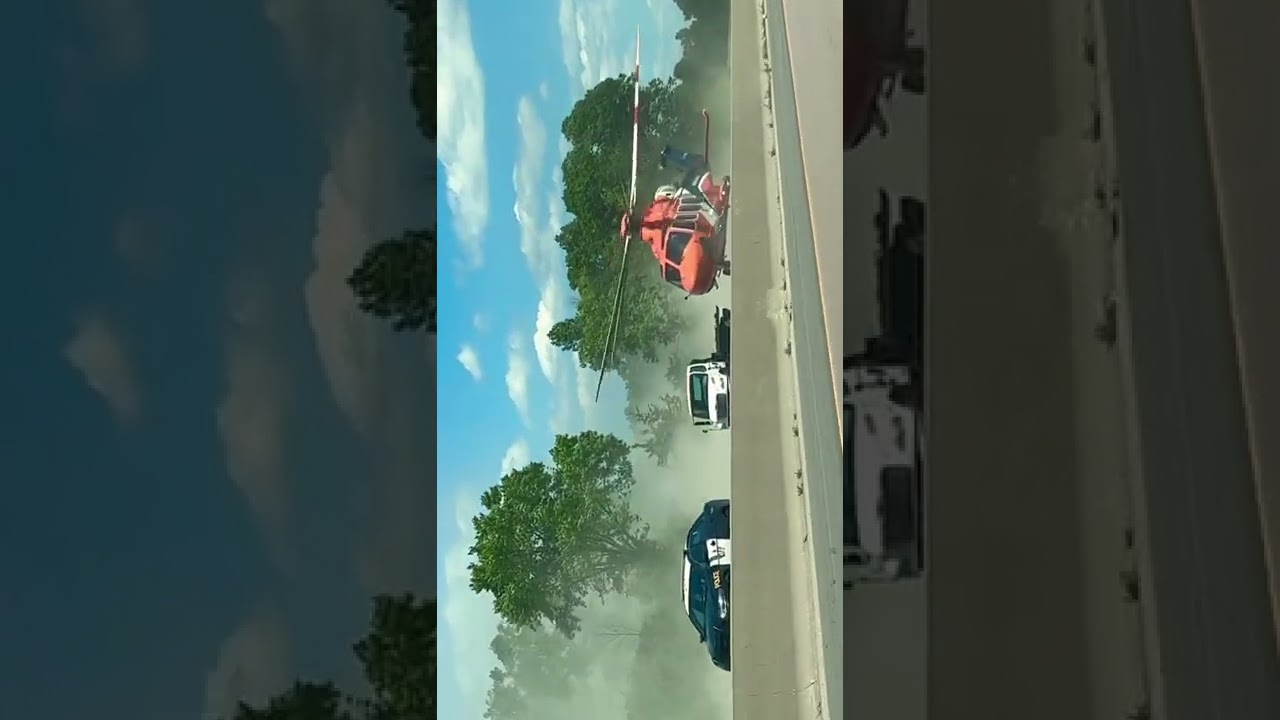 Air ambulance landing on Highway 401 | Orange Air Ambulance Landing | Canada