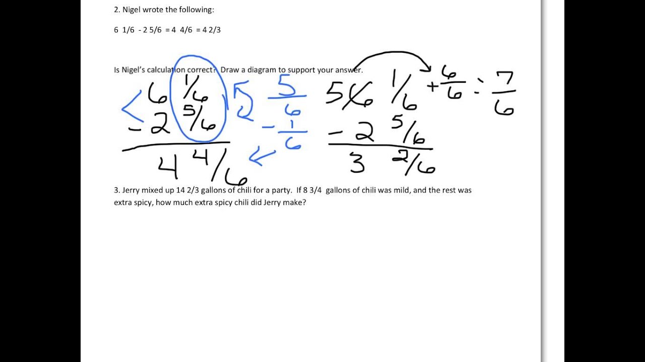 worksheet Greater Than Less Than Fractions Worksheets module 3c12 subtract fractions greater than or equal to 1 youtube 1
