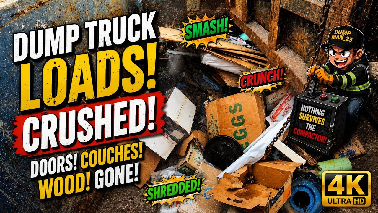 Compactor vs Dump Truck Loads! Destroying Couches, Doors & Wood in 4K ...