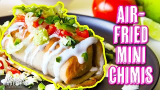 Air-Fried Vegan Mini Chimis with Easy Refried Beans | Plant-Based Rice and Bean Chimichangas